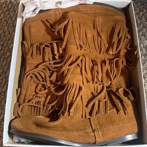 Brown fringe boots